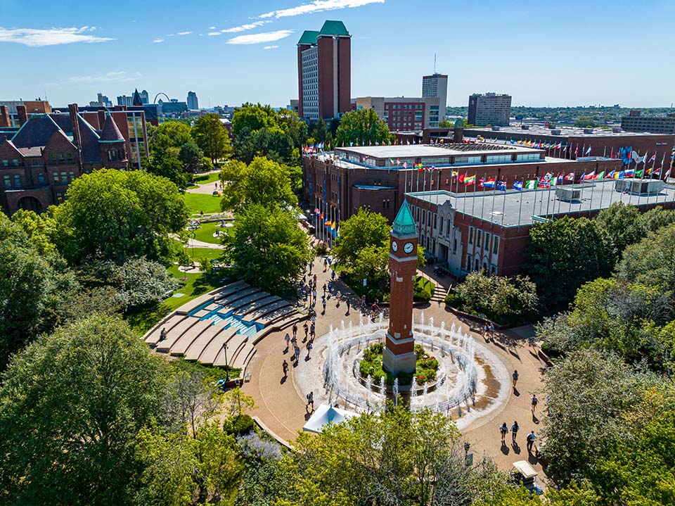 An aerial photo of North Campus, featuring the Clock Tower. 